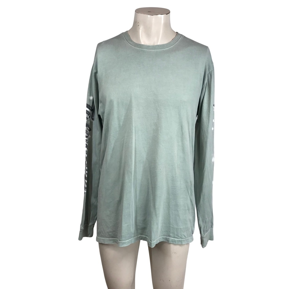 Talentless Mens Sage Green Mineral Wash Graphic Long Sleeve T-Shirt Size L